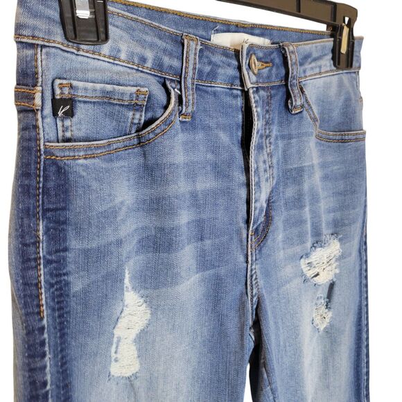 Kancan Womens Size 25 Blue Solid Distressed Skinny Jeans - Picture 5 of 12